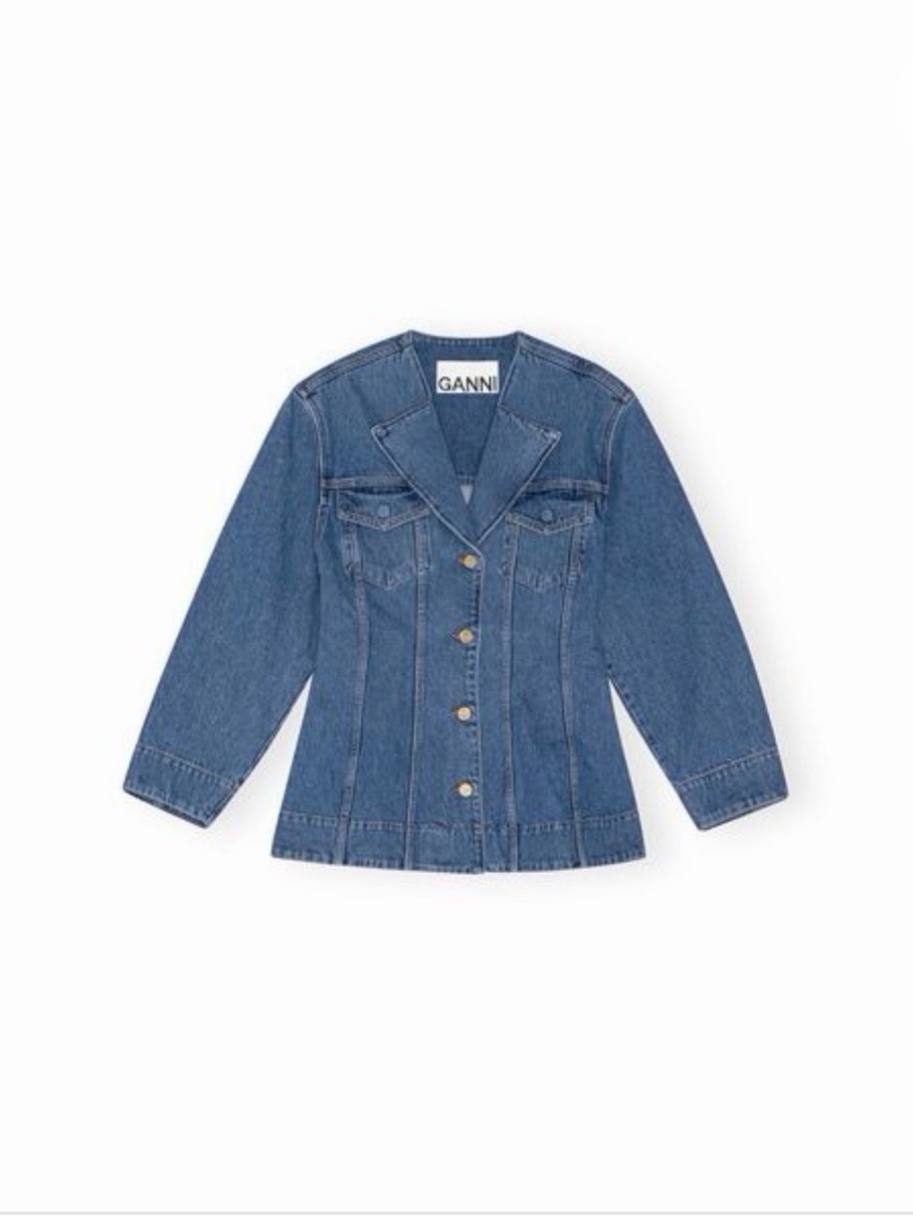 Ganni Light Blue Denim peplum Jacket with Label Detail